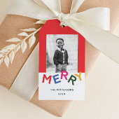 Vreugdevolle belettering vakantiefoto cadeaulabel