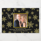 Vreugdevolle gouden sneeuwvlokken met Photo Holida Sparkling Wijnetiket (Enkel label)