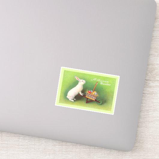 Vreugdevolle Pasen Wit Konijn kruiwagen Gekleurd E Sticker (Detail)