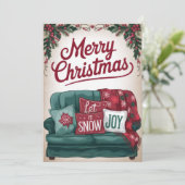  vreugdevolle sofa kerstgroeten feestdagenkaart (Staand voorkant)