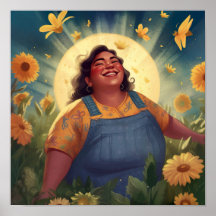 Vreugdevolle vrouw baden in tuin maanlicht Print