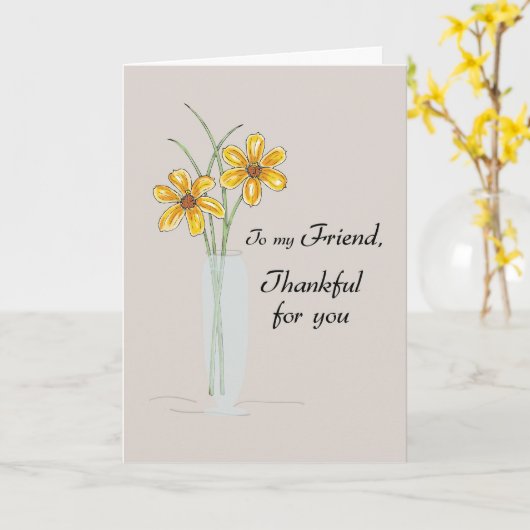 Vriend dank u twee Daisy bloemen in vaas Kaart (Gele Bloem)