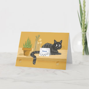 Vriend denken aan je grappige kat op tafel Plant Kaart