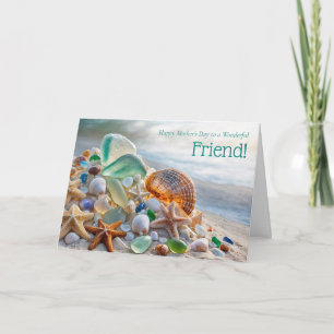 Vriend Gelukkige Moederdag met strand schelpen Kaart