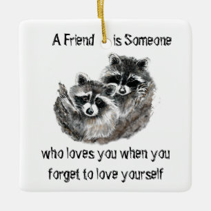Vriend houdt van je cute Raccoons Quote T-Shirt Po Keramisch Ornament