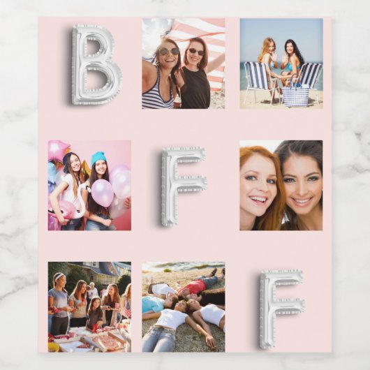 Vriend roze goud zilver fotocollage BFF Wijn Etiket (Enkel label)