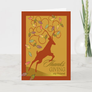 Vriend Thanksgiving Herten Sprong Geweih Bladeren Feestdagen Kaart