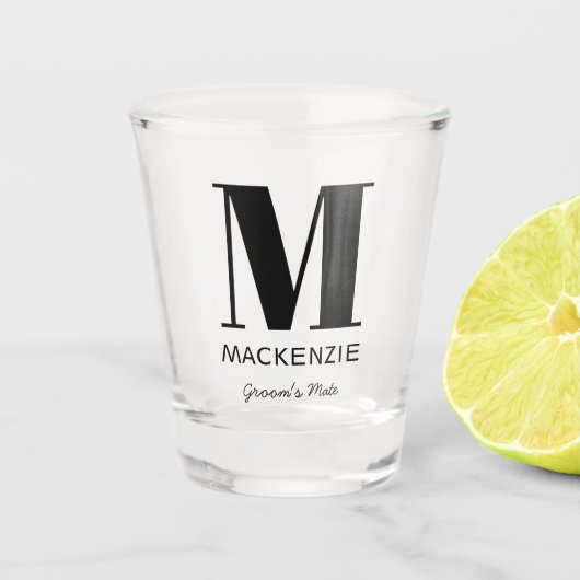 Vriend van bruidegom Monogram Naam Shot Glass Shot Glas (Voorkant)
