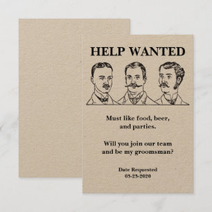 Vriend van de bruidegom hulp gevraagd advertentie kaart