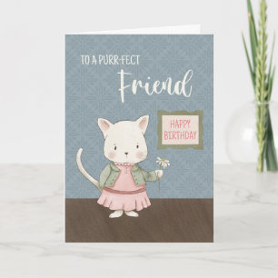 Vriend Verjaardag Kat in een Jurk Holding Flower Kaart