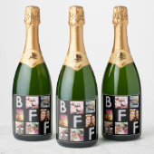 Vriend zwart zilveren fotocollage BFF Sparkling Wijnetiket (Flessen)