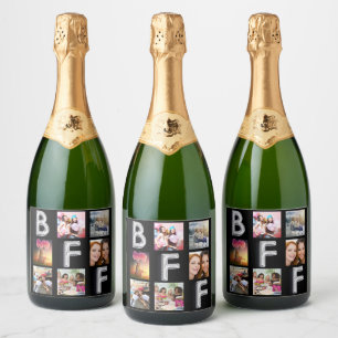 Vriend zwart zilveren fotocollage BFF  Sparkling Wijnetiket