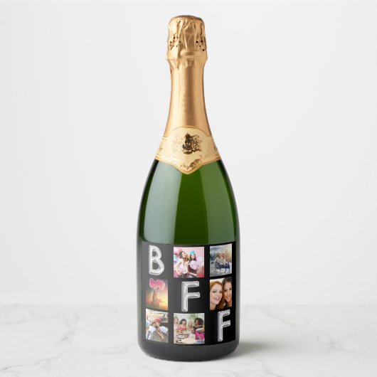 Vriend zwart zilveren fotocollage BFF Sparkling Wijnetiket (Voorkant)