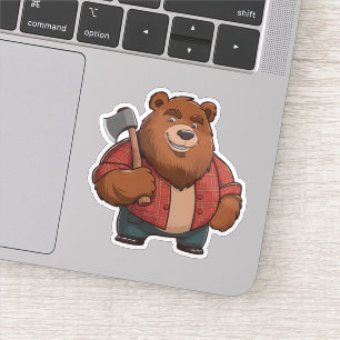 Vriendelijk Beer Red Plaid Shirt & Axe Lumberjack Sticker