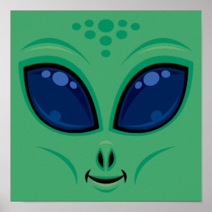 Vriendelijk Cartoon Alien Gezicht Poster