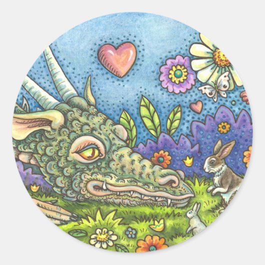 VRIENDELIJK EENVOUDIGERE DRAGON OP BUNNY TRAIL Cut Ronde Sticker (Voorkant)