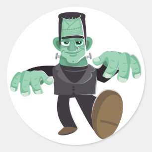 Vriendelijk lachend Frankenstein's Monster Walking Ronde Sticker