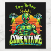 Vriendelijke aliens verkennen kosmische avonturen wijn etiket (Enkel label)