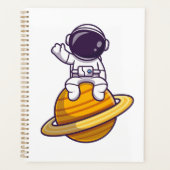 Vriendelijke astronaut zwaait van een planeet planner (Voorkant)