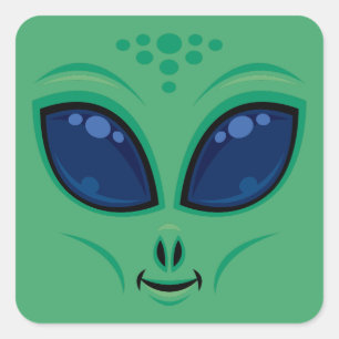 Vriendelijke Cartoon Alien Face Vierkante Sticker
