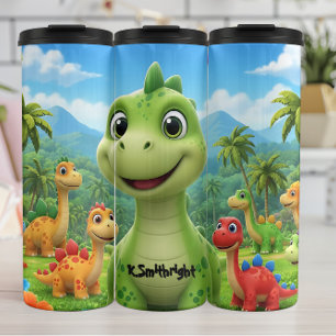Vriendelijke Cartoon Dinosaurussen Tropisch Paradi Thermosbeker