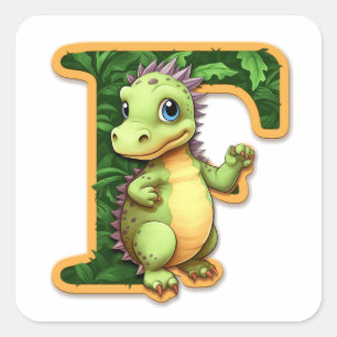 Vriendelijke dinosaurus en de letter F Vierkante Sticker
