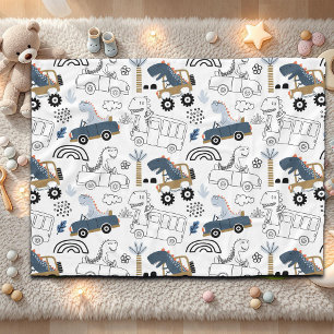 Vriendelijke Dinosaurussen in Auto's Patroon Fleece Deken