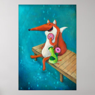 Vriendelijke fox- en kippeneetlustjes poster