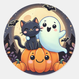 Vriendelijke geest en kat Halloween Ronde Sticker