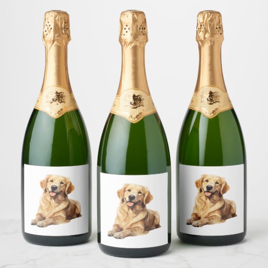 Vriendelijke Golden Retriever Smile - Trouwe Hond Sparkling Wijnetiket (Flessen)