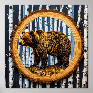 Vriendelijke Grizzlybeer Cartoon Natuurscène Poster