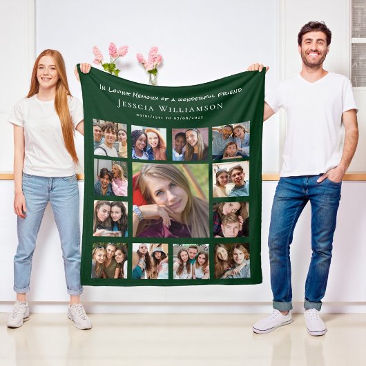 Vriendelijke Herdenking Collage Green Fleece Deken