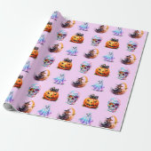 Vriendelijke Iconen Grid Halloween Roze Fun Holida Cadeaupapier (Uitgerold)