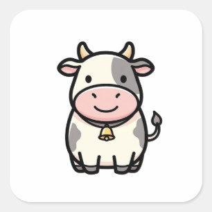 Vriendelijke Koe – Illustratie van een Schattig Ka Vierkante Sticker