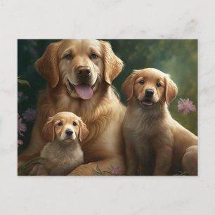 Vriendelijke Labradorfamilie: Moeder en Puppies Briefkaart