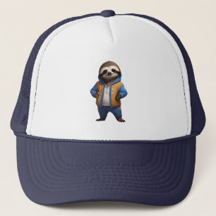 Vriendelijke luiaard illustratie trucker pet