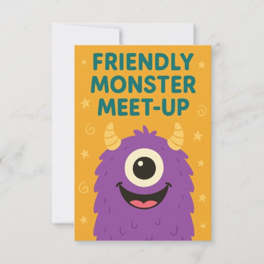 Vriendelijke Monster Ontmoetings Animatie Uitnodig Kaart (Voorkant)