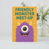 Vriendelijke Monster Ontmoetings Animatie Uitnodig Kaart (Staand voorkant)
