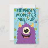 Vriendelijke Monster Ontmoetings Animatie Uitnodig Kaart (Achterkant)