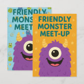 Vriendelijke Monster Ontmoetings Animatie Uitnodig Kaart (Voorkant / Achterkant)