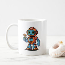 Vriendelijke Robot met Bloem Cartoon Witte Koffie