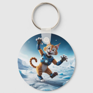 Vriendelijke robotkat op een andere ijzige planeet sleutelhanger