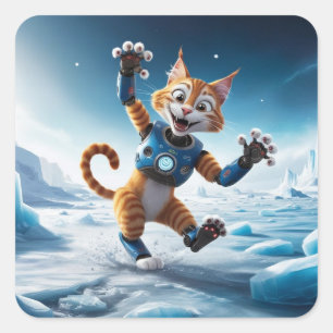 Vriendelijke robotkat op een andere ijzige planeet vierkante sticker