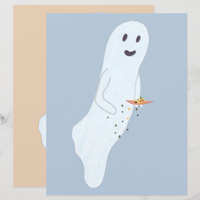 Vriendelijke Snacking Ghost Halloween Scrapbook Pa (Voorkant / Achterkant)