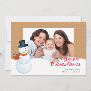 Vriendelijke sneeuwman noordpoolbruine kerstfoto feestdagenkaart