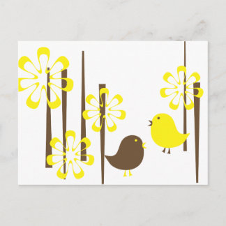 Vriendelijke vogels in geel briefkaart
