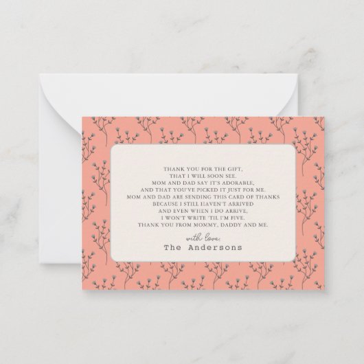 Vriendelijker dan taart Roze baby shower bedankje Notitiekaartje (Achterkant)