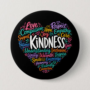 Vriendelijkheid, mededogen, empathie en respect ronde button 7,6 cm
