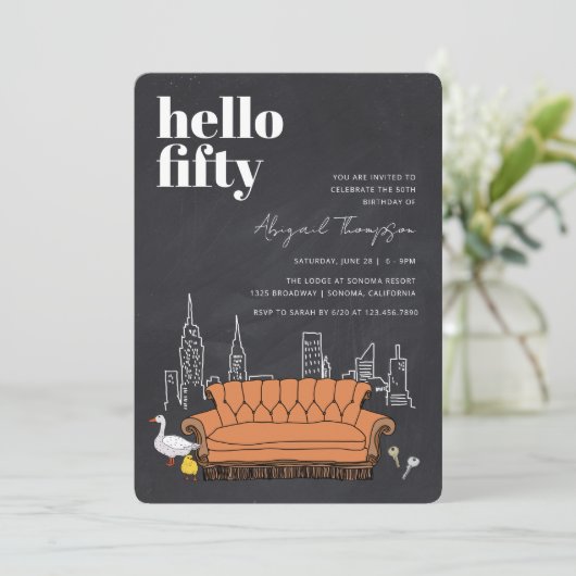 VRIENDEN™ | Central Perk Chalkboard 50e verjaardag Kaart (Staand voorkant)