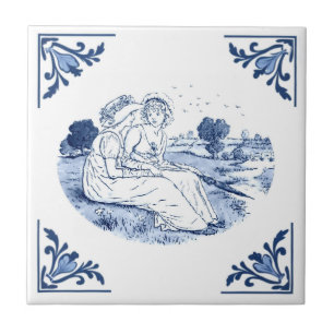 Vrienden Dames Delft Hoek Blauw en Wit Tegeltje